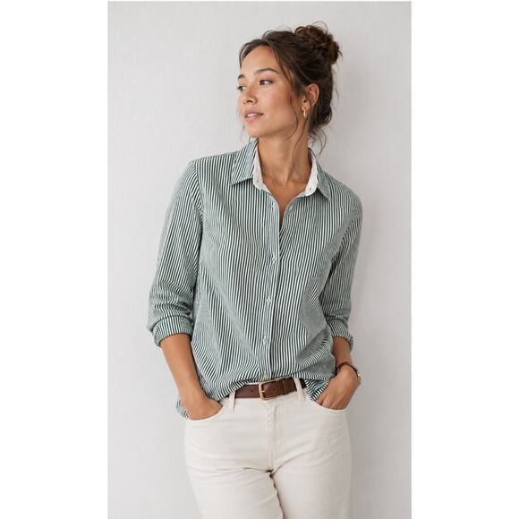 Brooks Brothers Red Fleece Tops - Brooks Brothers Red Fleece Button Down Shirt Women's 6 Green White Stripe Oxford